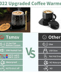 Personalized Coffee Mug Warmer With Auto Shut Off Sensor Touch Smart Heating Coaster Desk Essential showing 15.2oz black cup and details.
