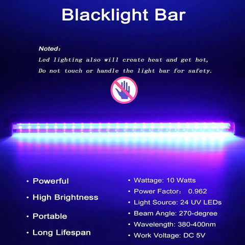 Black Light Bar 10W USB UV Blacklight Tube 1 Ft Two Pack For Glow In The Dark Parties Halloween Decor Body Paint Posters