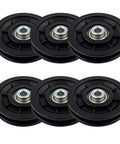 Beefed-Up Nylon Bearing Pulley Wheel Set For Gym Gear And Cable Machines, Smooth Silent Replacement Rollers For Home Fitness And Garage Door Systems, Black 90mm Durable Quiet Workout Components six black nylon pulley wheels with steel bearings