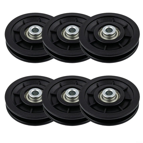 Beefed-Up Nylon Bearing Pulley Wheel Set For Gym Gear And Cable Machines, Smooth Silent Replacement Rollers For Home Fitness And Garage Door Systems, Black 90mm Durable Quiet Workout Components six black nylon pulley wheels with steel bearings