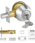 Round Single Cylinder Deadbolt Lock With 3 Keys Keyed On One Side Fits Standard Doors Satin Nickel Finish hardware set view
