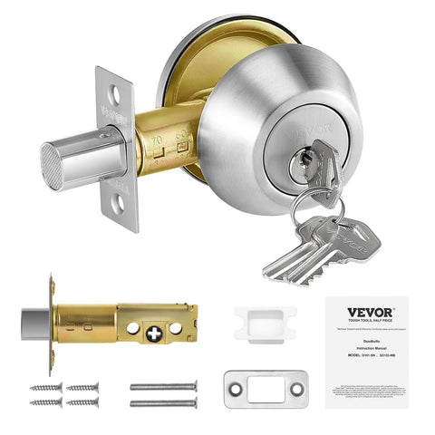 Round Single Cylinder Deadbolt Lock With 3 Keys Keyed On One Side Fits Standard Doors Satin Nickel Finish hardware set view