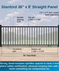 Heavy Duty Aluminum Deck Railing Kit 36 Inch Height By 8 Feet Width With Solid Breadloaf Grip, straight panel with dimensions.