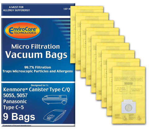 Replacement Vacuum Bags For Kenmore Canister Type C And Panasonic Type C5 Vacuums 9 Pack White Compatible With Q 50555 50558 50557