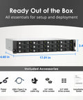Heavy Duty 2U Rackmount JBOD Array 12 Bay SATA Storage Box With USB4 40Gbps Type C Port and included accessories for setup.