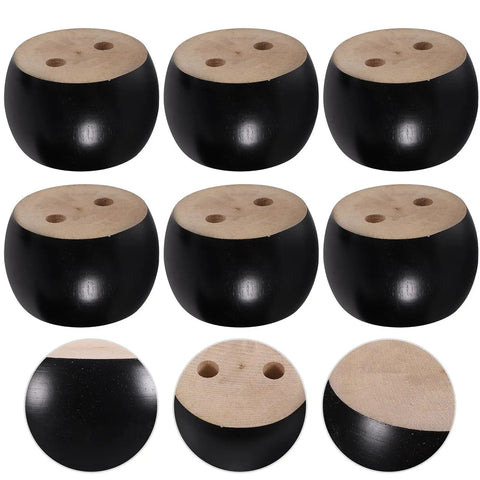 Solid Wood Furniture Legs Replacement 6 Piece Bun Style Couch Feet For Sofa And Coffee Table Stable And Sturdy Easy Install DIY Classic Elegant Look For Home Decor, showcasing round black and wood finish