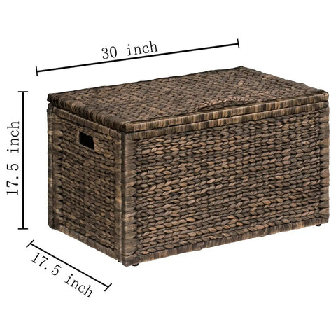 Rectangular Water Hyacinth Wicker Storage Trunk With Iron Wire Frame 30 By 17.5 By 17.5 Brown Wash Handwoven Organizer