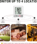 Wireless Indoor Outdoor Thermometer with 500ft range monitoring multiple locations, including outdoors, baby’s room, and cloakroom.