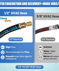 Comparison of Pro Grade 5 Foot 1/2 Inch HVAC Vacuum Hose With 3/8 To 3/8 Female Flare Fittings showing high flow feature.