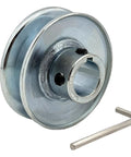 Single Groove V Belt Pulley, 3 Inch Outside Diameter, 7/8 Inch Bore, zinc plated 1020 steel, shown with hex key