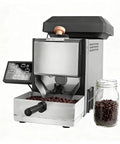Compact Electric Coffee Bean Roaster With Smoke Filter, 300g Capacity Smart Nut Roaster with stainless steel design and coffee beans.