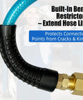 Heavy Duty 25Ft 1/4 Inch Polyurethane Air Hose With Braided Reinforcement showing bend restrictor and brass fittings