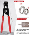 DIY Ready PEX Pipe Clamp Cinching Tool Kit For Stainless Steel Clamps From 3 Eighths Inch To 1 Inch with included PEX cutter and rings.