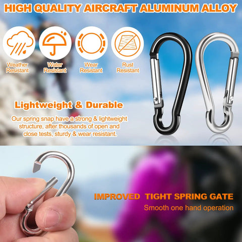 Rock Solid Heavy Duty Aluminum Carabiner Clip Set For Flagpole Swivel Ring Replacement Spring Snap Hooks To Secure Grommeted Flags Fast On Any Standard Pole Hardware In Polished Silver with weather-resistant features.