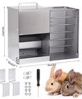 Top Notch Bunny Hopper And Premium Hay Holder For Indoor Cages featuring stainless steel, dimensions 33x26x15cm, and tools included.