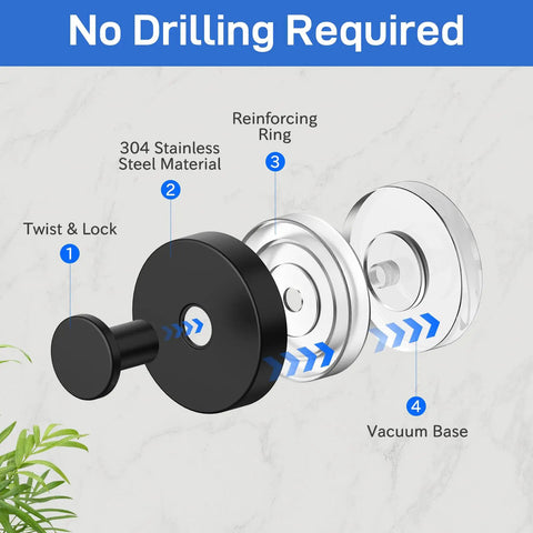 Stainless Steel Matte Black Suction Cup Shower Hooks 4 Pack Hella Strong Wall Mounted Bathroom Towel Holders With Non Marking Silicone Base And Zero Drill Mess On Glass Or Tile Walls
