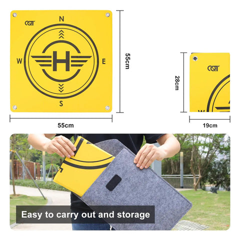Universal Drone Landing Pad Waterproof Weighted Portable Fast Foldable Helipad Launch Surface For Any Terrain, folded and in-use