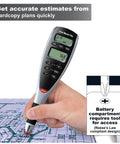 Person using 7.3 Inch Digital Plan Measure with 72 Built In Scales and Six Custom Scales for metric and imperial units on blueprints.
