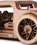 Hot Rod 3D Wooden Puzzle Car Kit for Adults No Glue Needed 280 Pieces Natural Wood Model, close-up wheel detail