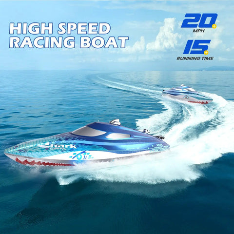 High Speed RC Shark Boat With LED Eyes And Rad Graffiti Design Over 20 MPH Proportional Remote Control 2 4GHz Racing Boat