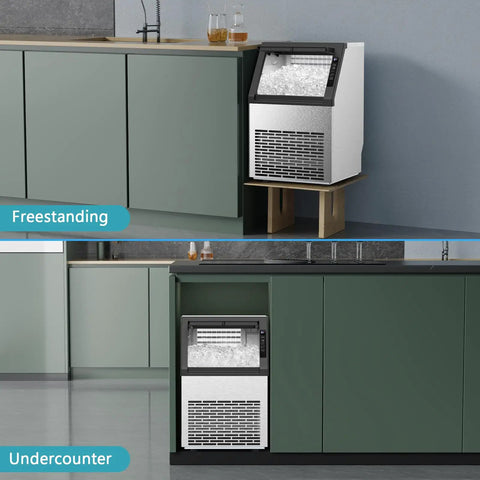 Commercial Ice Maker Machine With Self Cleaning, Pro Grade Build, Produces 80 lbs/day, Freestanding and undercounter design