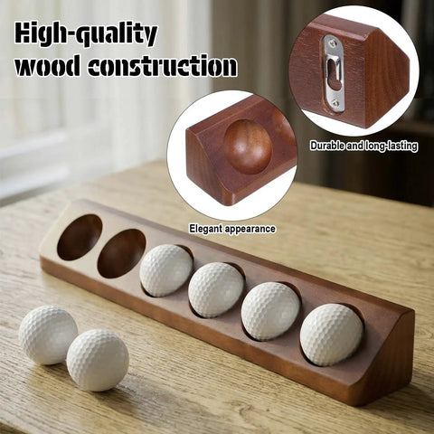 Two Pack Walnut Golf Ball Holder Display Case With Wall Mount Or Tabletop Stand For 12 Standard Balls, showing close-up of wood finish and wall mount option