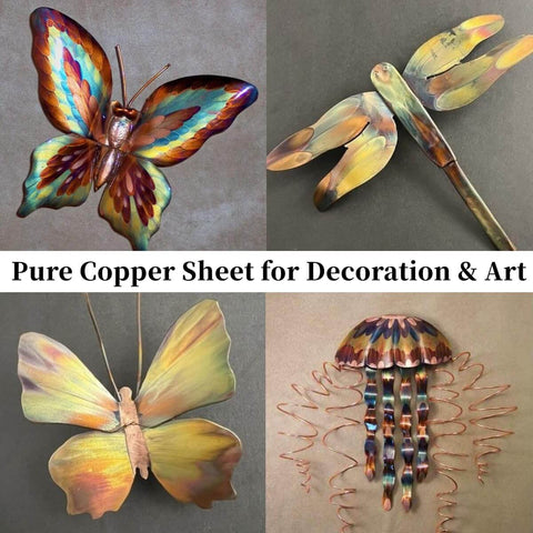 Decorative art made from Three Pack 8 By 10 Inch Copper Sheets 24 Gauge 0.51mm Pure Copper Plate With Double Sided Film 99.9 Percent Plus.