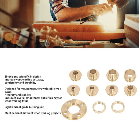 Heavy Duty 11 Piece Brass Router Template Bushing Guides With Storage Box For Woodworking Trim Tools Built Tough Slick Pro Level Precision Sleeve Kit compatible brass guide bushings for woodworking tasks.