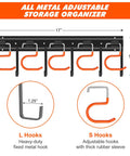 All Metal Garden Tool Organizer With Adjustable Wall Mount Heavy Duty Hooks And Tool Hangers for secure tool storage.