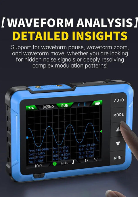 2In1 Portable Digital Oscilloscope And DDS Signal Generator With 10MHz Bandwidth, 48 MSps Sampling, showing TFT Display and controls
