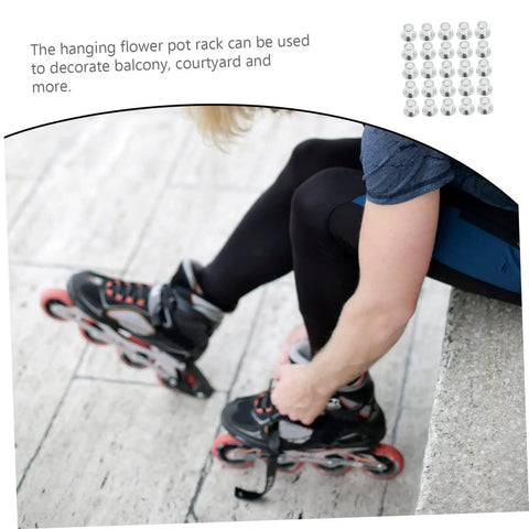 Person tying inline skates with visible Stainless Steel Skate Wheel Bearing Spacers and Inline Skate Side Plugs Pack of 50