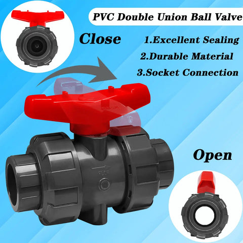 1 Inch Union Ball Valve 2 Pack Full Port UPVC SCH 80 Water Shut Off Valve With Double True Union Slip Socket Connection image