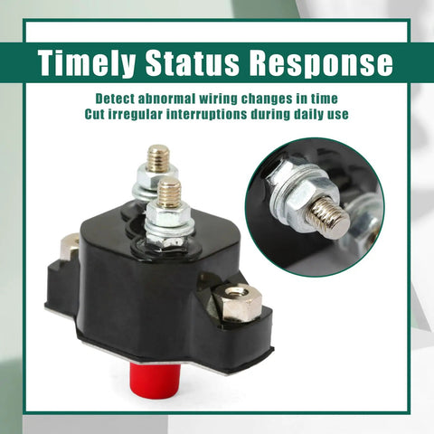 Heavy Duty Push Button Circuit Breaker Replacement Compatible With Mercury Mercruiser Volvo Penta Quicksilver Sierra Marine Applications Straight Fix Works Like A Champ 88-11178A01 close-up view with terminals and red push button