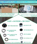 Pre Lubed 3500 Lb Trailer Hub Kit contents displayed with packaging and accessories, including bearings and seals.