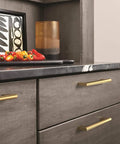 Versa Champagne Bronze Cabinet Pull Five And One Sixteenth Inch Center To Center Contemporary Modern Drawer Pull on kitchen drawers