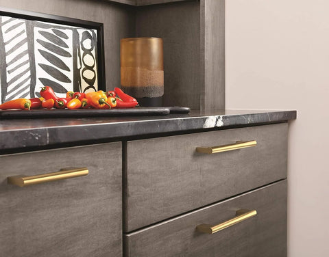 Versa Champagne Bronze Cabinet Pull Five And One Sixteenth Inch Center To Center Contemporary Modern Drawer Pull on kitchen drawers