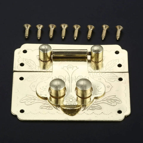 Gold Key Hasp Lock For Jewelry Box And Vintage Suitcase Durable 53x45mm Hasp Catch Latch Hardware with screws
