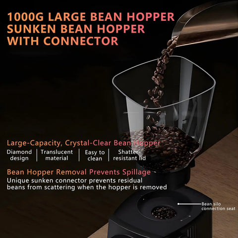 1000G large bean hopper with connector, designed for Straight Up Commercial Flat Burr Coffee Grinder for optimal coffee grinding.