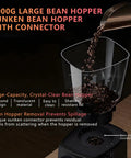 1000G large bean hopper for 83 Mm Flat Burr Espresso Coffee Grinder, featuring shatter-resistant design and removable connector.