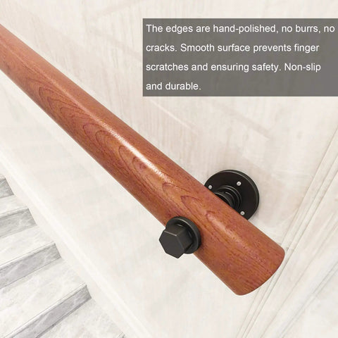 Natural Wooden Wall Mounted Porch Railing Adjustable Deck Handrail Heavy Duty Support For Kids And Seniors Non Slip Indoor Outdoor Grip No Sweat Install Top Shelf Quality close-up showing polished surface and mounting hardware.