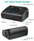 Dual RC Battery Charger With Touch Screen Beefy Power 200W AC Or 400W DC showing ports and touch screen display