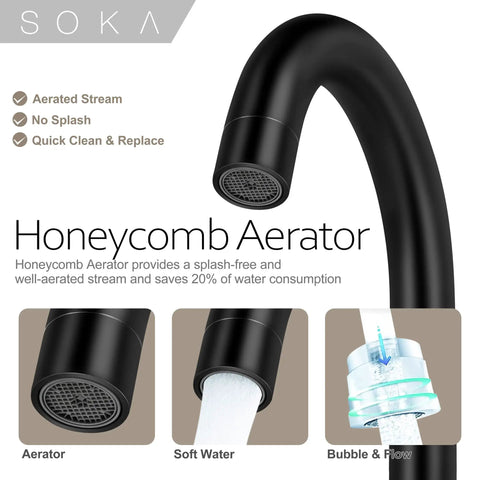 8 To 16 Inches Widespread Matte Black Bathroom Faucet With Two Handles, Sleek Modern Industrial Vanity Sink Faucet honeycomb aerator