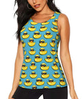 Sunglasses Print Tank Top For Women, Dry Fit Sleeveless Workout Tee, breathable quick dry mesh athletic top in black