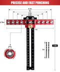 Adjustable Cabinet Hardware Jig And Handle Template Tool Crafted From Heavy Duty Aluminum For Smooth Woodworking Projects No Sweat Drilling Rock Solid Accuracy Nine Hole Layout Built Tough showing measurement details.