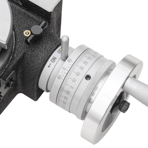 Close-up of 4 Inch Rotary Milling Table With Dividing Plates For Precision Indexing And Milling, Horizontal And Vertical Setup, showing graduation dial.