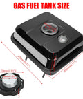 Gas Tank With Fuel Level Gauge Kit Built For Predator 212 And Clone Engines, black, dimensions labeled for 212cc mini bike go-kart.