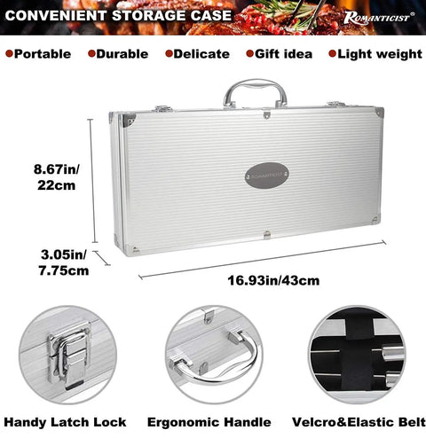 Aluminum case for 28 Piece Kickass BBQ Tool Set With Thermometer In Heavy Duty Stainless Steel Case The Ultimate Outdoor Grilling Kit