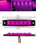 Close-up of Purple LED Rock Lights 10 Pack Underglow Lighting Kit showing dimensions and water resistance for vehicle use.