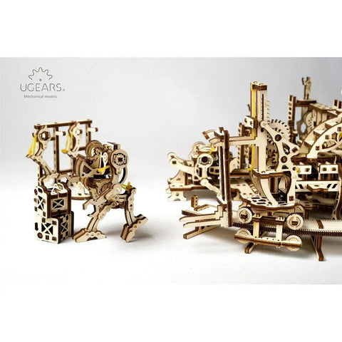 Mechanical Robot Factory 3D Wooden Puzzle Kit From STEAM Line Toys, wooden steampunk model with gears and figures