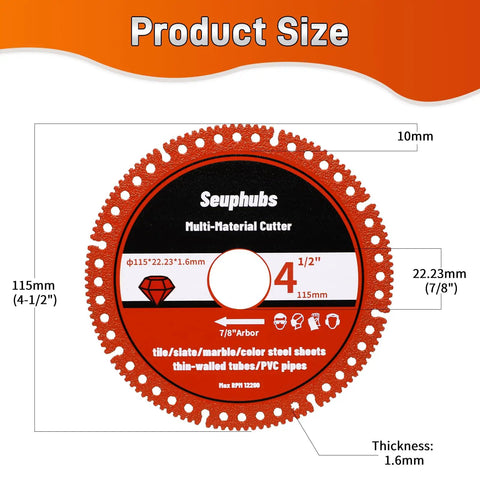 Tough As Nails Brazed Diamond Cutting Discs For Angle Grinders Smashes Right Thru Tile And Metal Giving Smooth Precision Cuts Every Single Time 4 1/2 Inch Diameter 7/8 Inch Arbor 6 Pack with size details
